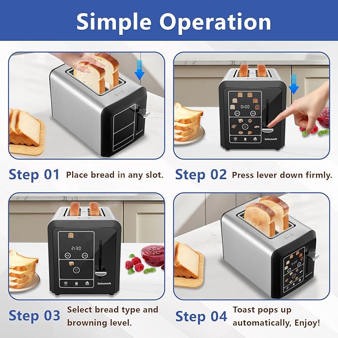 Touch Screen Toaster 2 Slice, Smart Digital Toasters, 6 Browning Levels & 6 - Image 6