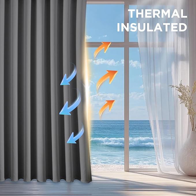 CUCRAF Light Grey Blackout Curtains 72 Inches Long, Thermal Insulated Noise - Image 4