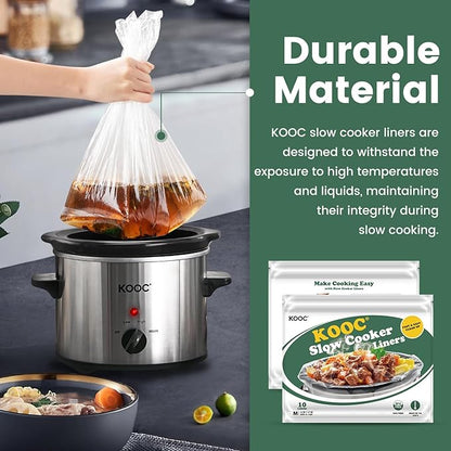 KOOC Slow Cooker Liners 11"x17" 20 count Middle Size Disposable Plastic Bags - Image 7