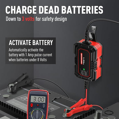 Sailvono 1A Battery Charger, 6V and 12V Smart Trickle Charger, 10-Stages 14.6 - Image 2