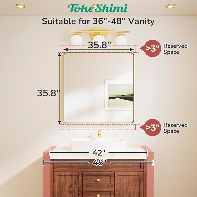 TokeShimi 36x36 Brushed Nickel Bathroom Mirror, Bathroom Vanity Mirror Square - Image 2