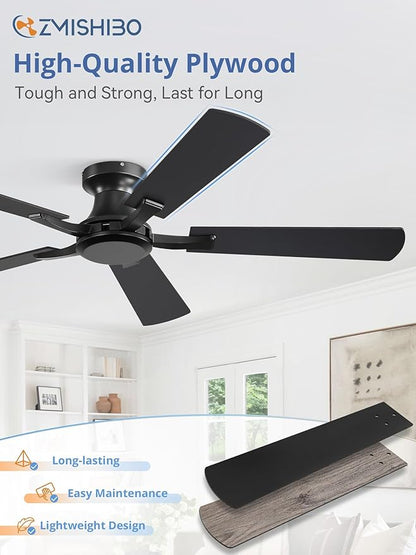 ZMISHIBO 52 Inch Ceiling Fan No Light, Flush Mount Low Profile, Modern Black - Image 6