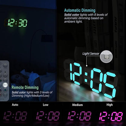 KOSUMOSU LED Wall Clock 15" RGB Digital LED Clock - Image 4