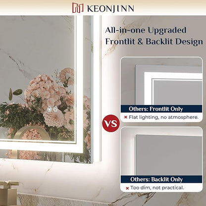 Keonjinn 32" x 36" LED Bathroom Mirror, Frontlit & Backlit Bathroom Mirror - Image 3