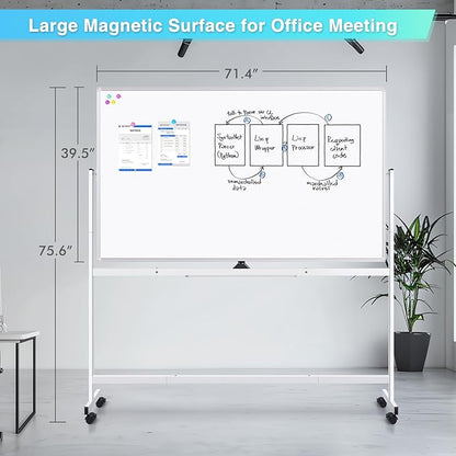 maxtek Rolling Whiteboard 72x40, Large Double-Sided White Board Dry Erase on - Image 2