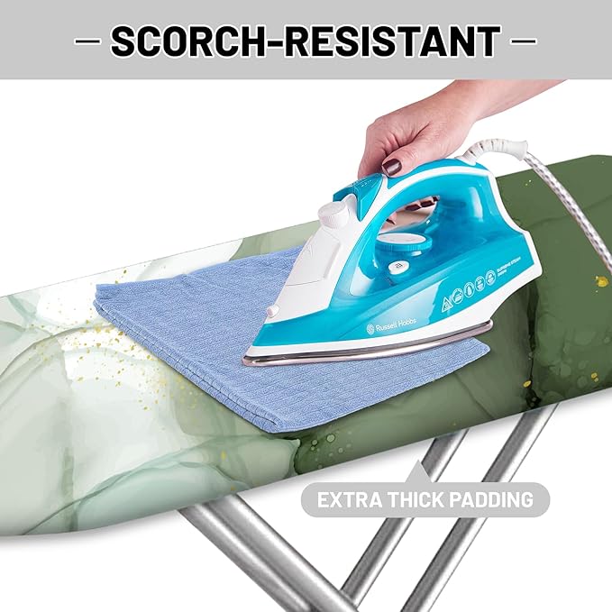 Extra Thick Ironing Board Cover and Pad, Sage Green Marble 15x54 Ironing Board - Image 4