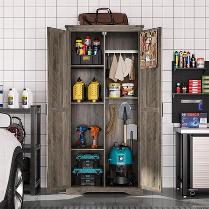 Tall Storage Cabinet with Adjustable Shelves, Farmhouse Pantry Organize with 2 - Image 8