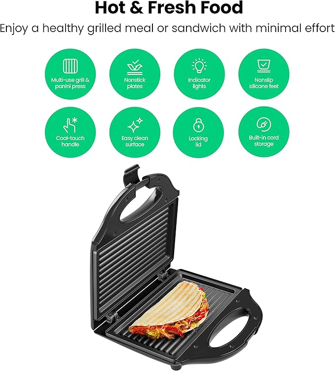 Chefman Portable Compact Grill, Dual Use Panini Press, Sandwich Maker, Electric - Image 2