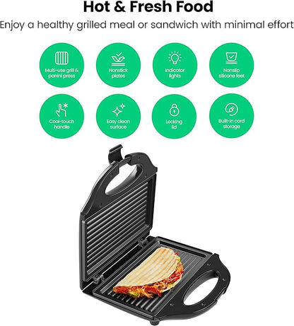 Chefman Portable Compact Grill, Dual Use Panini Press, Sandwich Maker, Electric - Image 2