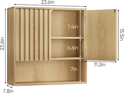 Smuxee Fluted Bathroom Cabinet Wall Mounted, Wooden Medicine Cabinet - Image 2