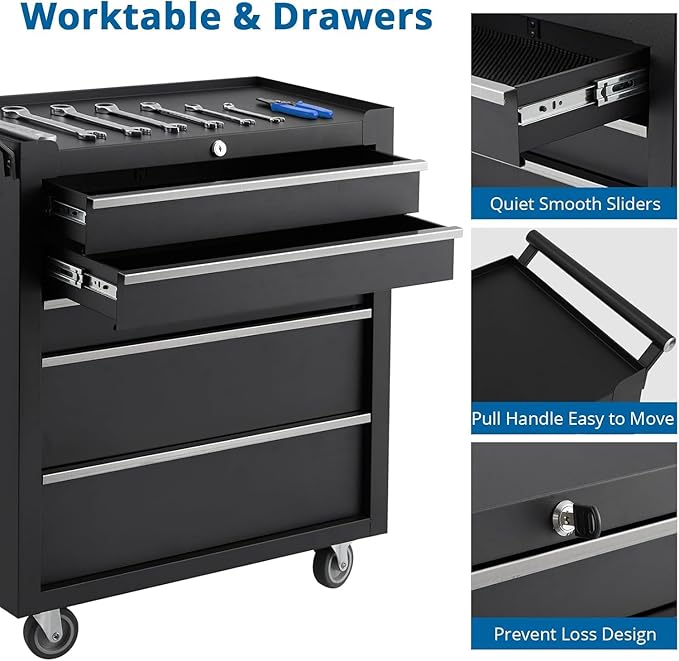 IDEALHOUSE Rolling Tool Chest, 5 Drawers Tool Storage Cabinet, Toolbox - Image 5