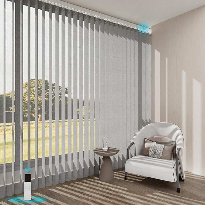 Blindify Motorized Sheer Vertical Blinds, Light Filtering Smart Rechargeable by BlindifyOffical