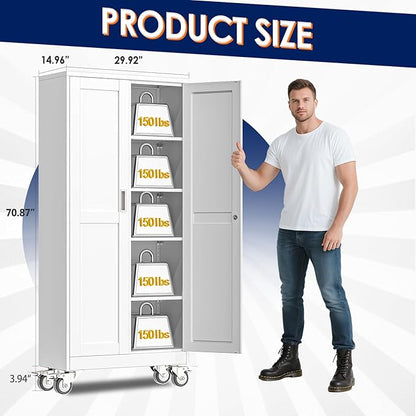 71" H Metal Garage Storage Cabinet, Rolling Tool Cabinet - Image 2