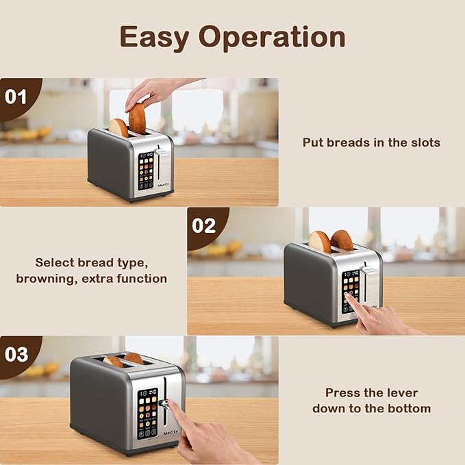 Mecity 2 Slice Touch Screen Toaster, 1.5" Wide Slot, Stainless Steel Smart - Image 6