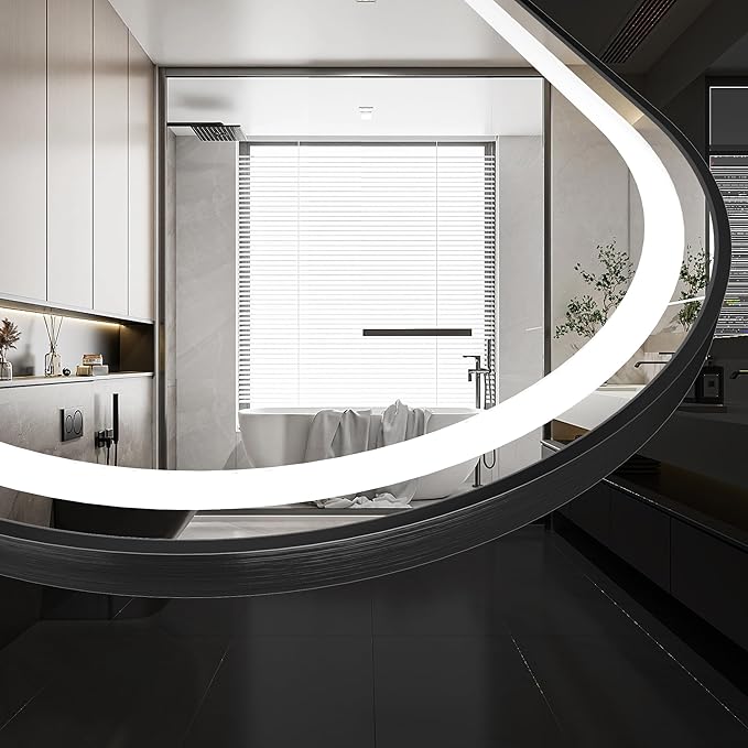 30x40 inch Black Tempered Glass LED Arched Mirror - Image 5
