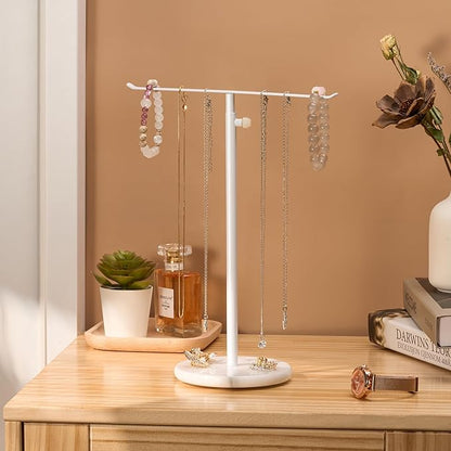 Josmimic White Necklace Holder Jewelry Organizer Stand – Adjustable Height - Image 3