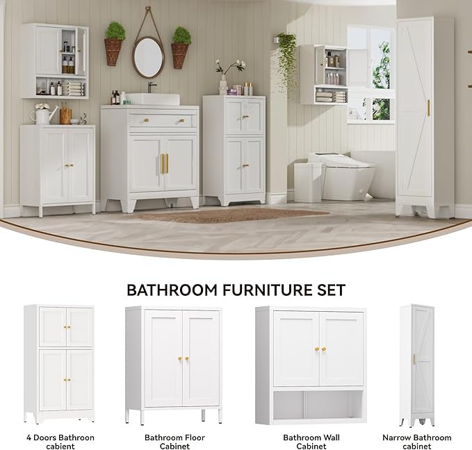 Narrow Metal Cabinet with 4 Adjustable Shelves and Barn Doors, Tall Bathroom - Image 6