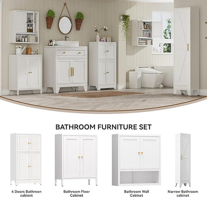 Narrow Metal Cabinet with 4 Adjustable Shelves and Barn Doors, Tall Bathroom - Image 6