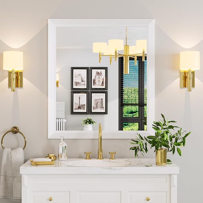 Amorho Bathroom Mirror, 36x32 Inch White Framed Bathroom Mirrors - Image 8