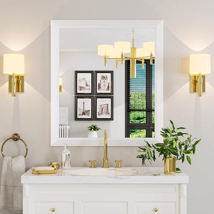 Amorho Bathroom Mirror, 36x32 Inch White Framed Bathroom Mirrors - Image 8