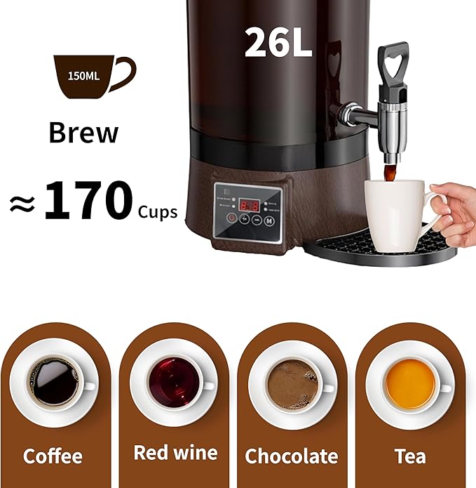 Coffee Urn Commercial Coffee Maker, 26 L 170 Cups, Transparent Electric - Image 6