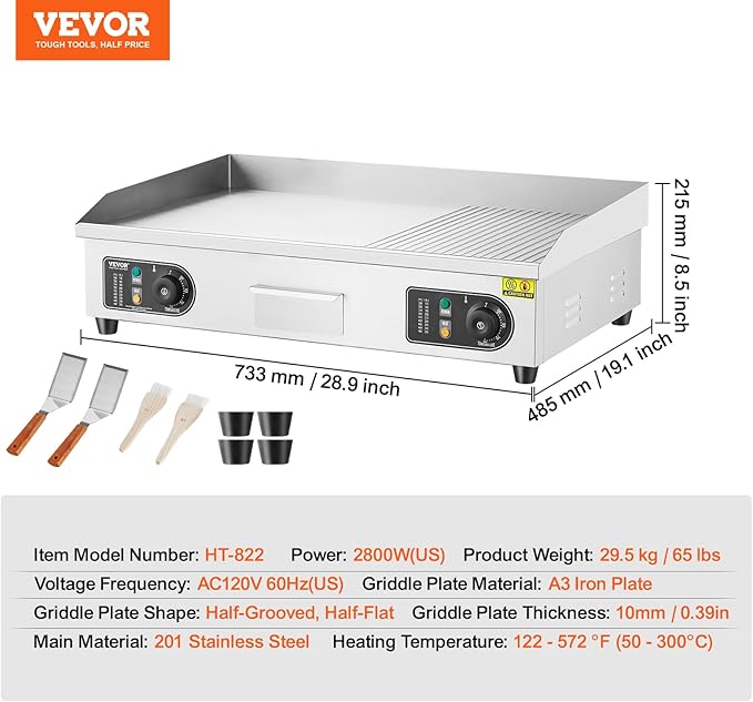 VEVOR Upgraded Commercial Electric Griddle, 2800W Countertop Half-Flat Top Grill - Image 7