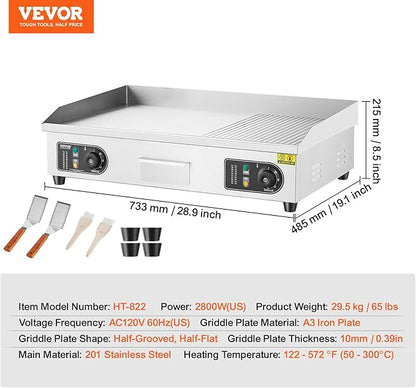 VEVOR Upgraded Commercial Electric Griddle, 2800W Countertop Half-Flat Top Grill - Image 7