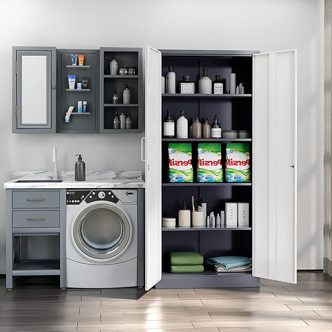 MIIIKO Metal Cabinet with Doors and Shelves, Tall Filing Cabinet - Image 4