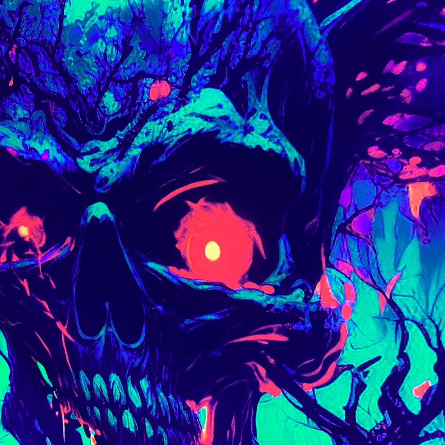 SparkLia Blacklight Fire Skull Tapestry, UV Reactive Burning Skeleton Horror Wall Hanging, Glow in the Dark Scary Dark Forest Surreal Artwork Wall Tapestries Room Decor for Bedroom, Living Room - 29.5" x 39.4"