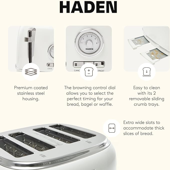 Haden Dorset 4 Slice Wide Slot Stainless Steel Toaster - Image 3