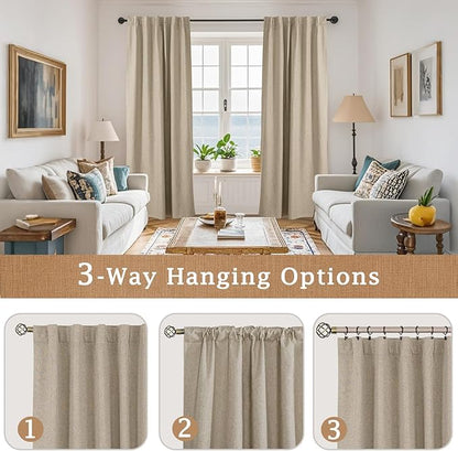 LAMIT 100% Blackout Natural Linen Curtains, 80 Inches Linen Textured Thermal - Image 9