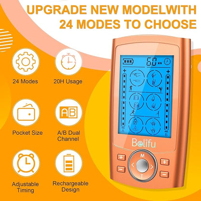 Belifu TENS Unit PMS Massager 24 Modes Muscle Stimulator, Electronic Tens - Image 2