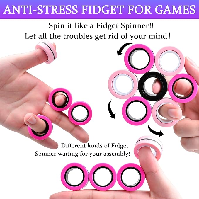 Cevioce 9 PCS Magnetic Ring Fidget Toys Set, ADHD Anxiety Magnetic Finger - Image 4