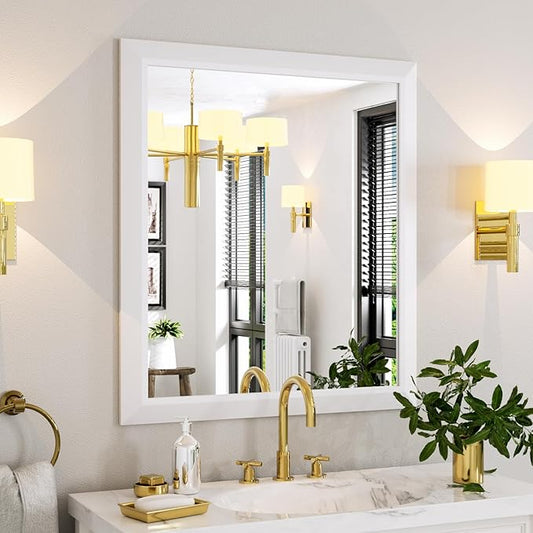 Amorho Bathroom Mirror, 36x32 Inch White Framed Bathroom Mirrors by Amorho