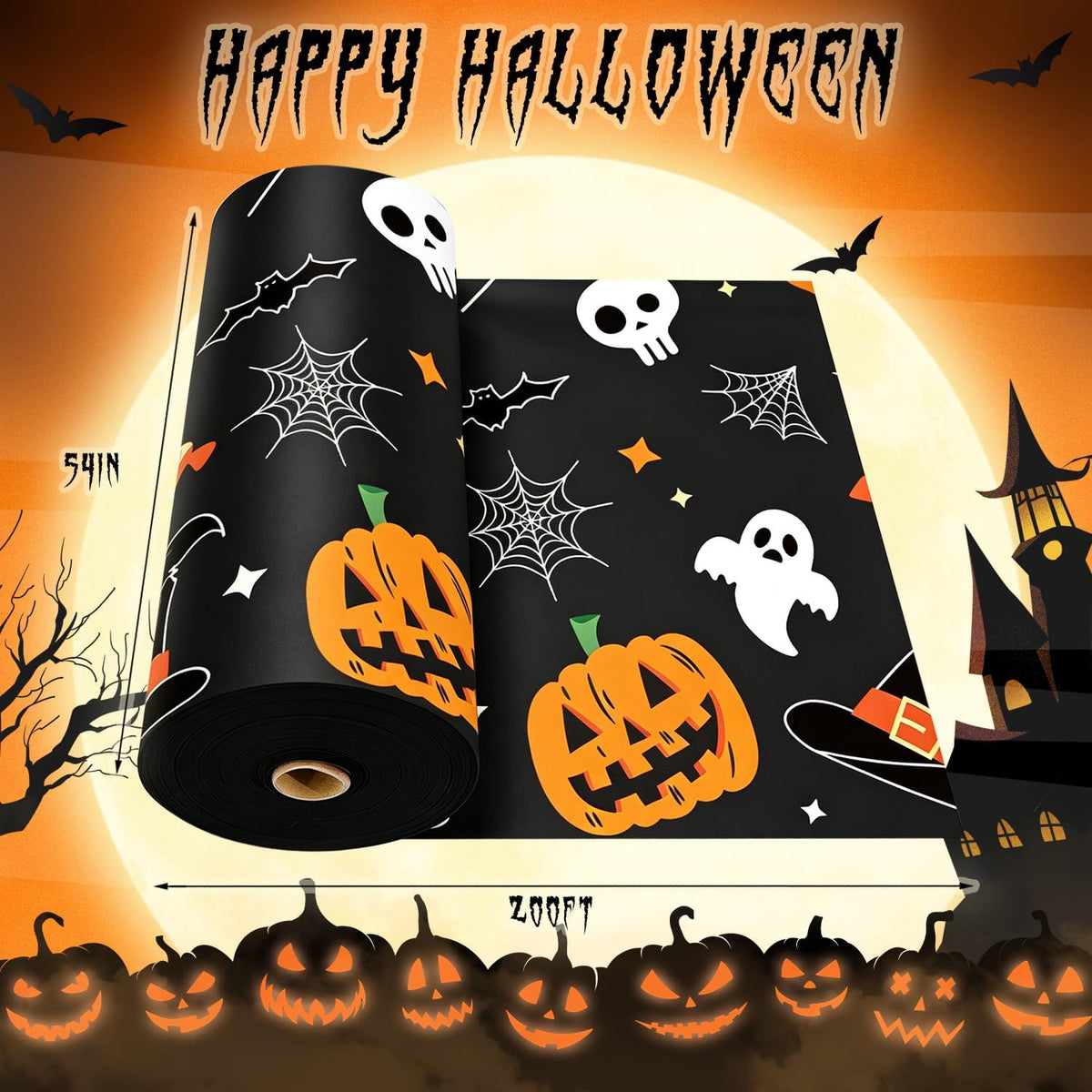 CXPSINC 54 Inch X 200 Feet Plastic Table Cover Roll Disposable Halloween Tabl...