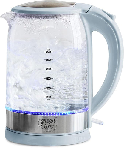 GreenLife 1.7 Liter Glass Electric Kettle, Easy One Touch Use, Quick Heating by GreenLife