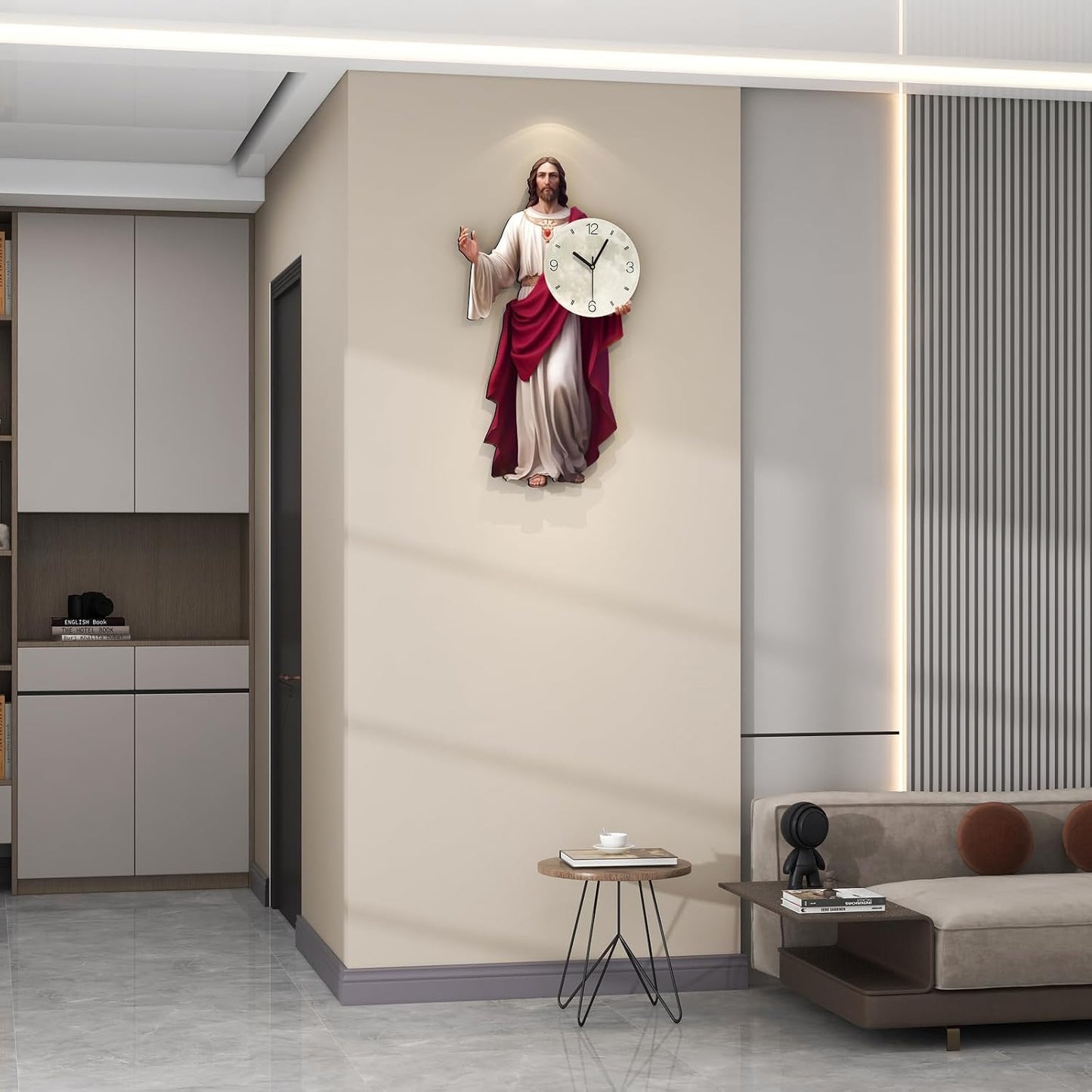 FLEBLE Wall Clock for Living Room Decor Jesus Clock Battery Operated Silent | Non Ticking Simple Minimalist Analog Clock Decorative for Kitchen,Home,Bedroom,Office Retro Jesus wall art Christian Gifts