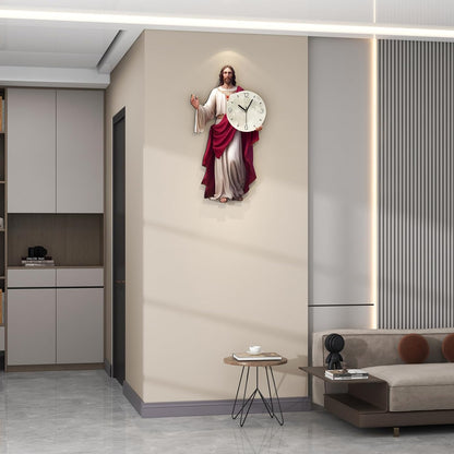 FLEBLE Wall Clock for Living Room Decor Jesus Clock Battery Operated Silent | Non Ticking Simple Minimalist Analog Clock Decorative for Kitchen,Home,Bedroom,Office Retro Jesus wall art Christian Gifts