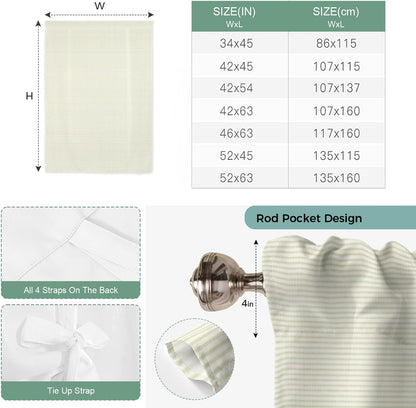 Beige Stripes Seamless Tie Up Curtains for Windows, Modern Minimalist Art Rod Pocket Window Shade Adjustable Balloon Curtain Valance for Bedroom Kitchen Bathroom Blinds 34x45in