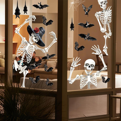 Large Halloween Window Clings, Skeleton Window Stickers Double-Sided Home Bats Sticker Decals Extra Large Halloween Decorations Indoor Outdoor Room Glass Party Decor
