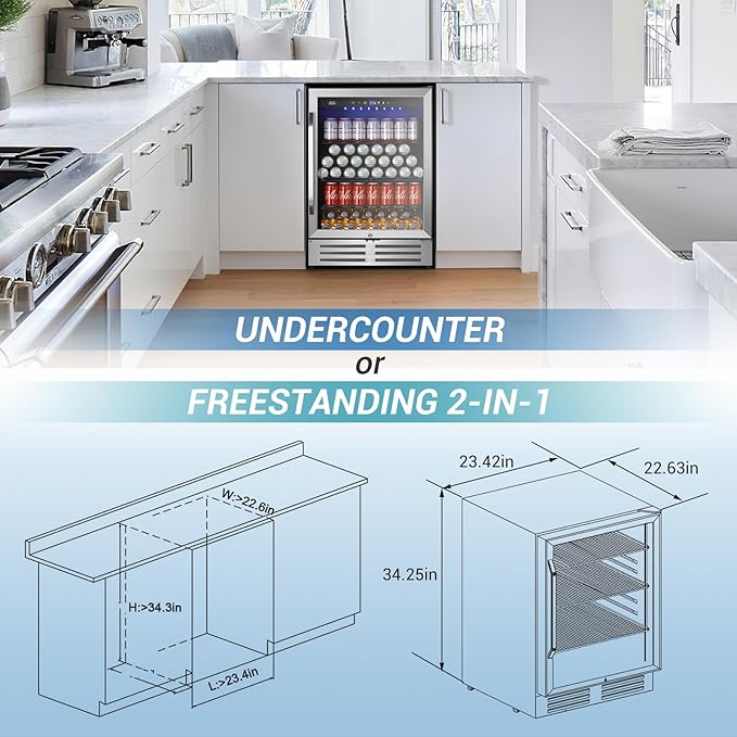 24 Inch Beverage Refrigerator, 210 Cans Under Counter Beverage Cooler, and Milk - Image 6