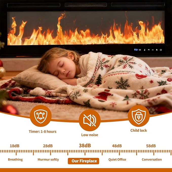 72" Smart Electric Fireplace Wall Mount, 1500w Heater - Image 5