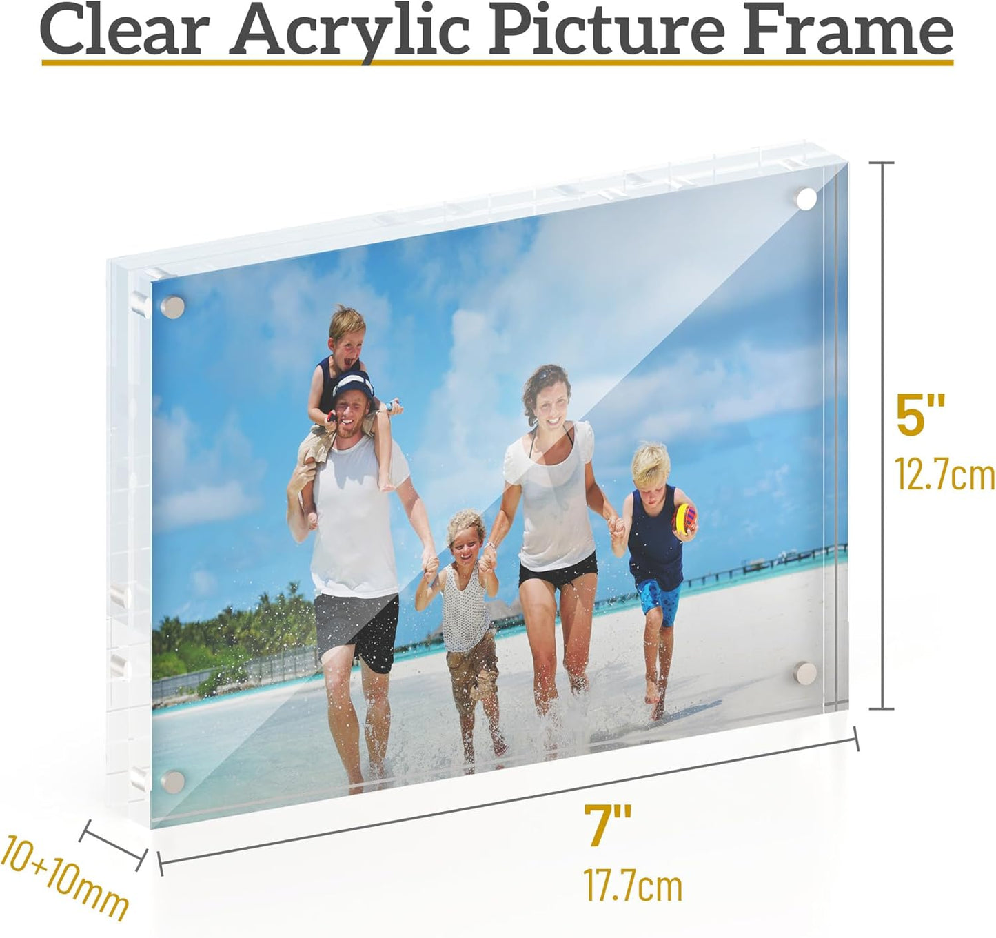 ATZYmolin 3 Pack 5x7 Acrylic Picture Frame, Magnetic Double Sided | 20mm Thick Frameless Clear Transparent Photo Frame, Self Standing for Desktop Tabletop, with Microfiber Cloth