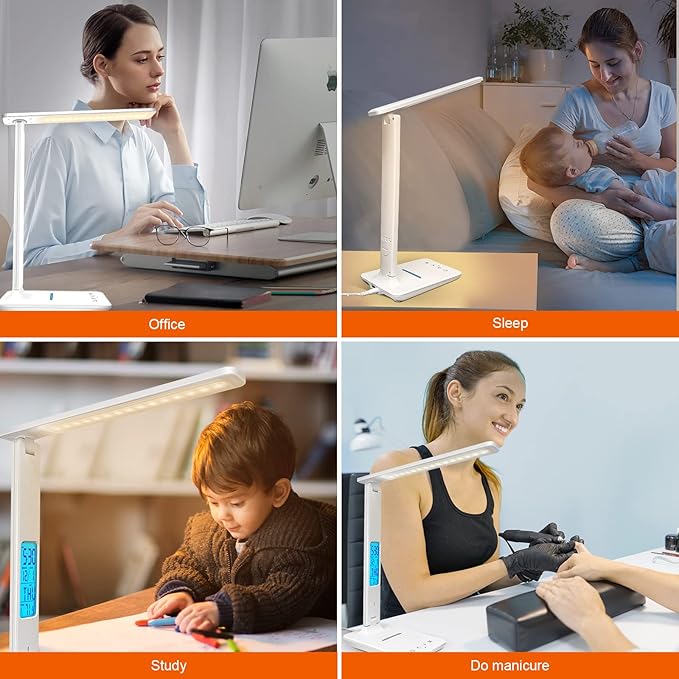 snsok Desk Lamp with Wireless Charger, USB Charging Port, Dimmable Office Desk - Image 6