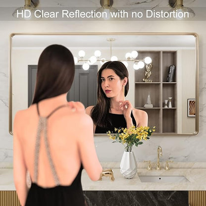 LOAAO 55”X30” Gold Bathroom Mirror, Rounded Rectangle Gold Frame Mirror - Image 2