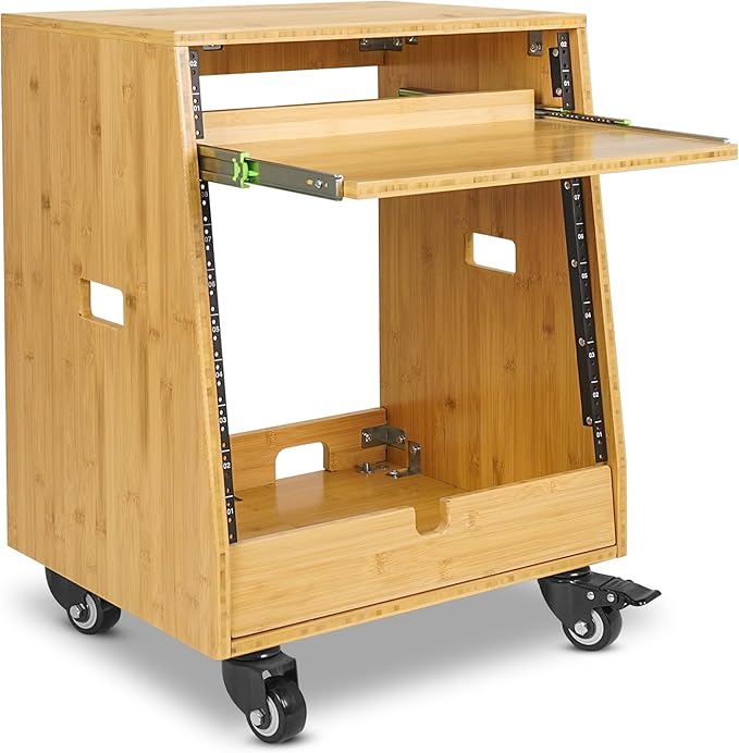 Sound Town DIY Solid Carbonized Bamboo Slanted 10U Studio Rack, by SOUNDTOWN