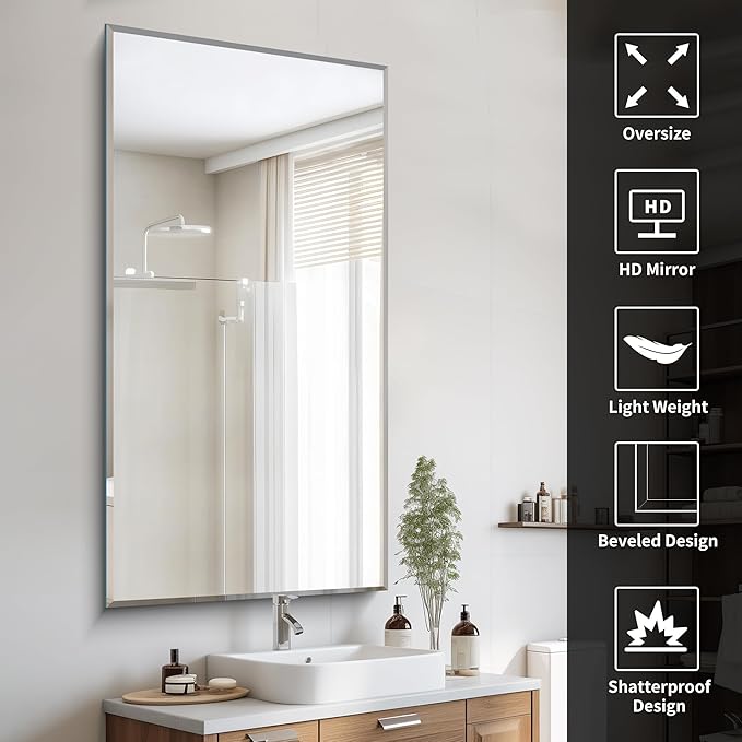 CILIBER Beveled Bathroom Mirror, 30x60 Large Frameless Mirrors - Image 3