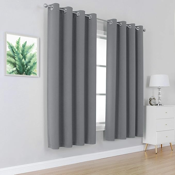 DUALIFE Grey Blackout Curtains for Bedroom 72 inches Long 2 Panels Grommet - Image 2