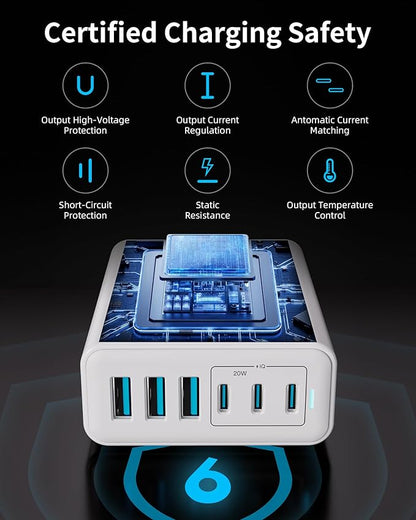 USB C Fast Charger, 105W GaN 6-Port Desktop USB Charging Station Hub, USB C - Image 6