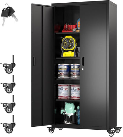 Garage Storage Cabinet with Wheels, Metal Storage Cabinet with 4 Adjustable by REEMOON